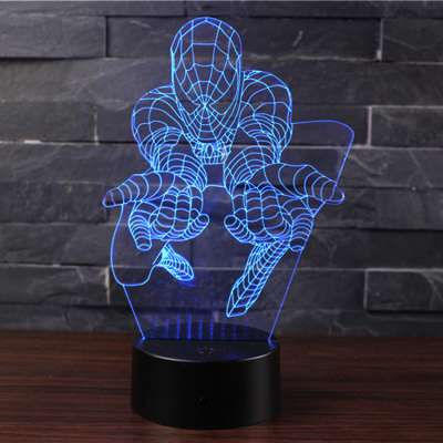 Wholesale 3*AA battery Spider Man 3D multi-color changing acrylic led night light